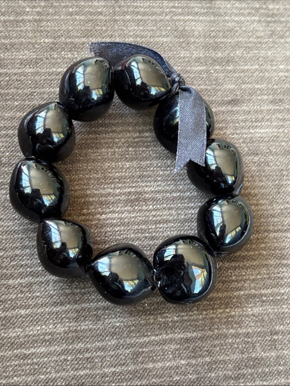 +19” KUKUI NUT Black Beaded LEI Stretch Bracelet HAWAIIAN HAWAII
